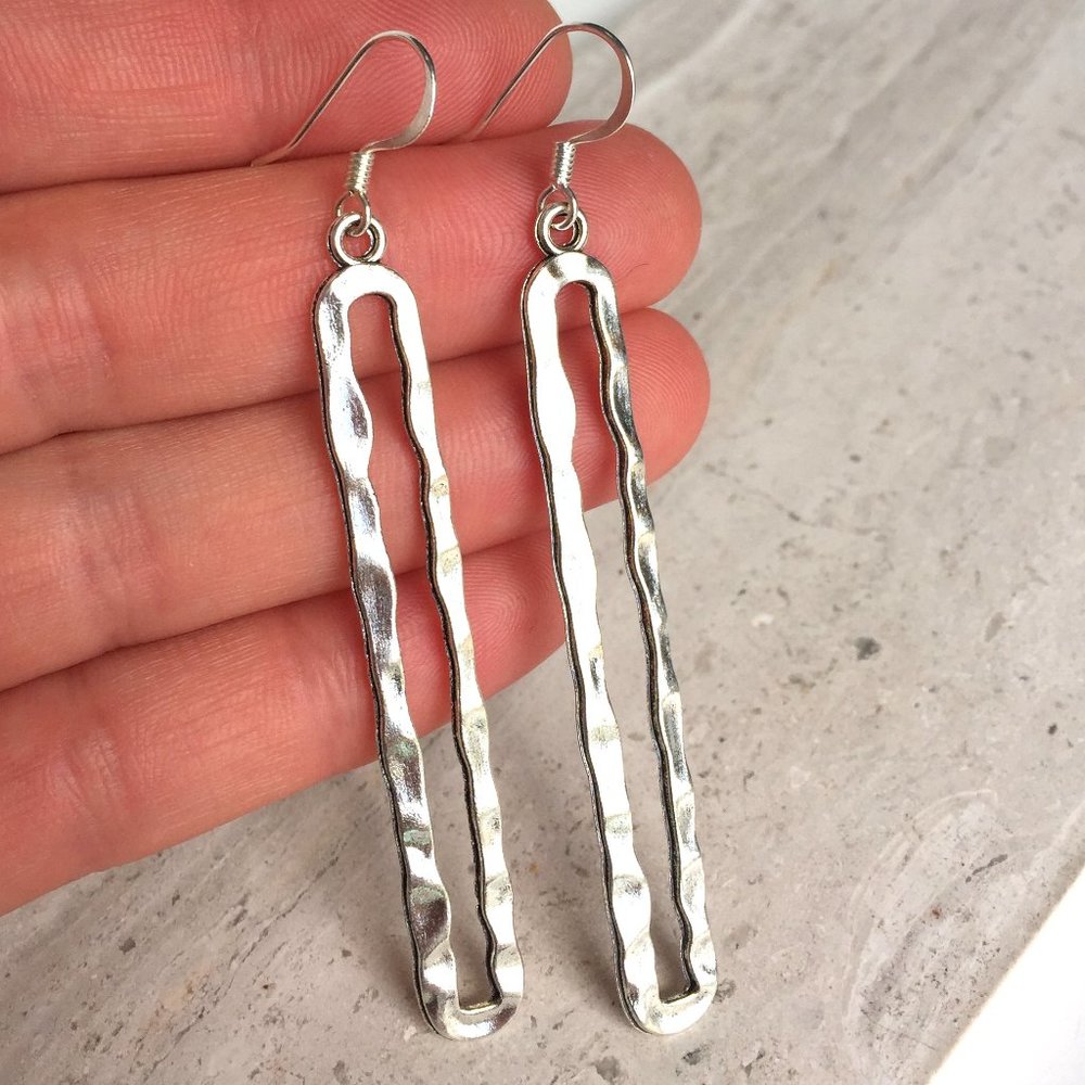 Long Silver double wavy bar Earrings - Picture 3 of 3